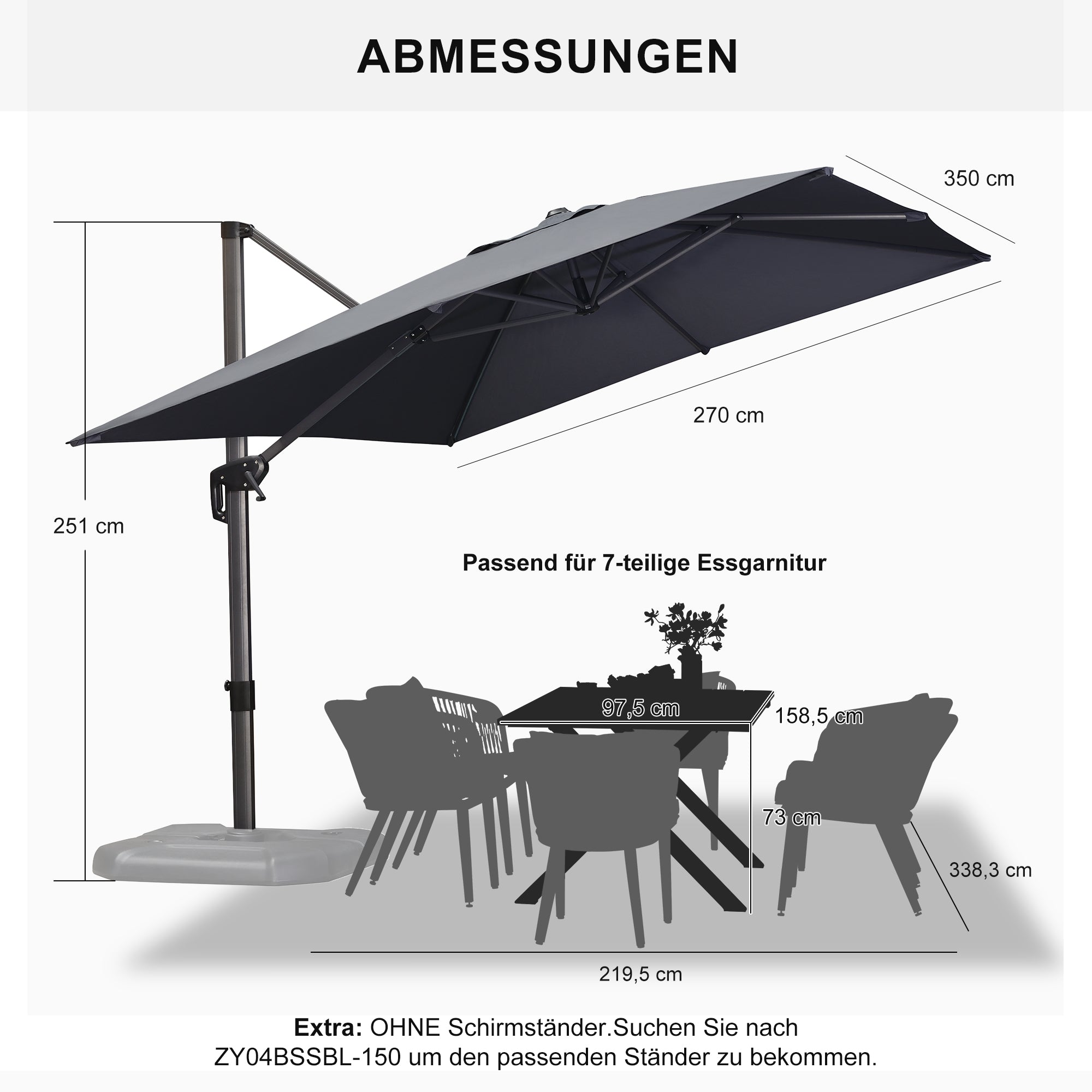 PURPLE LEAF Sonnenschirm Groß Ampelschirm mit Kurbel 360-Grad Drehbar mit Fußpedal für Terrasse, Balkon Sonnenschutz