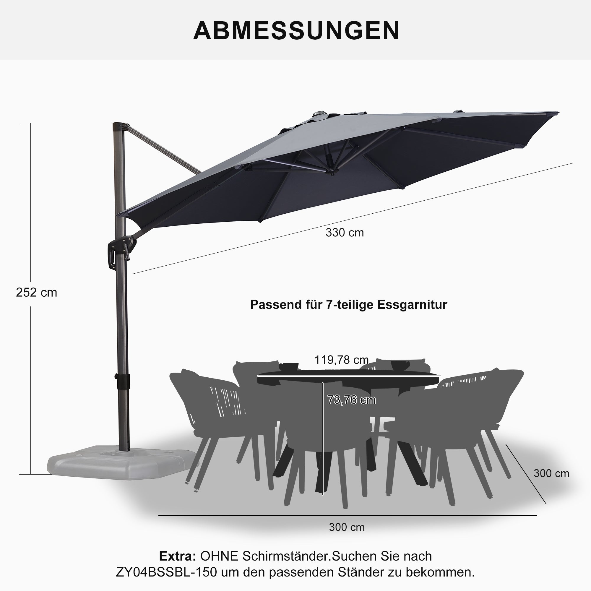 PURPLE LEAF Sonnenschirm Groß Ampelschirm mit Kurbel 360-Grad Drehbar mit Fußpedal für Terrasse, Balkon Sonnenschutz