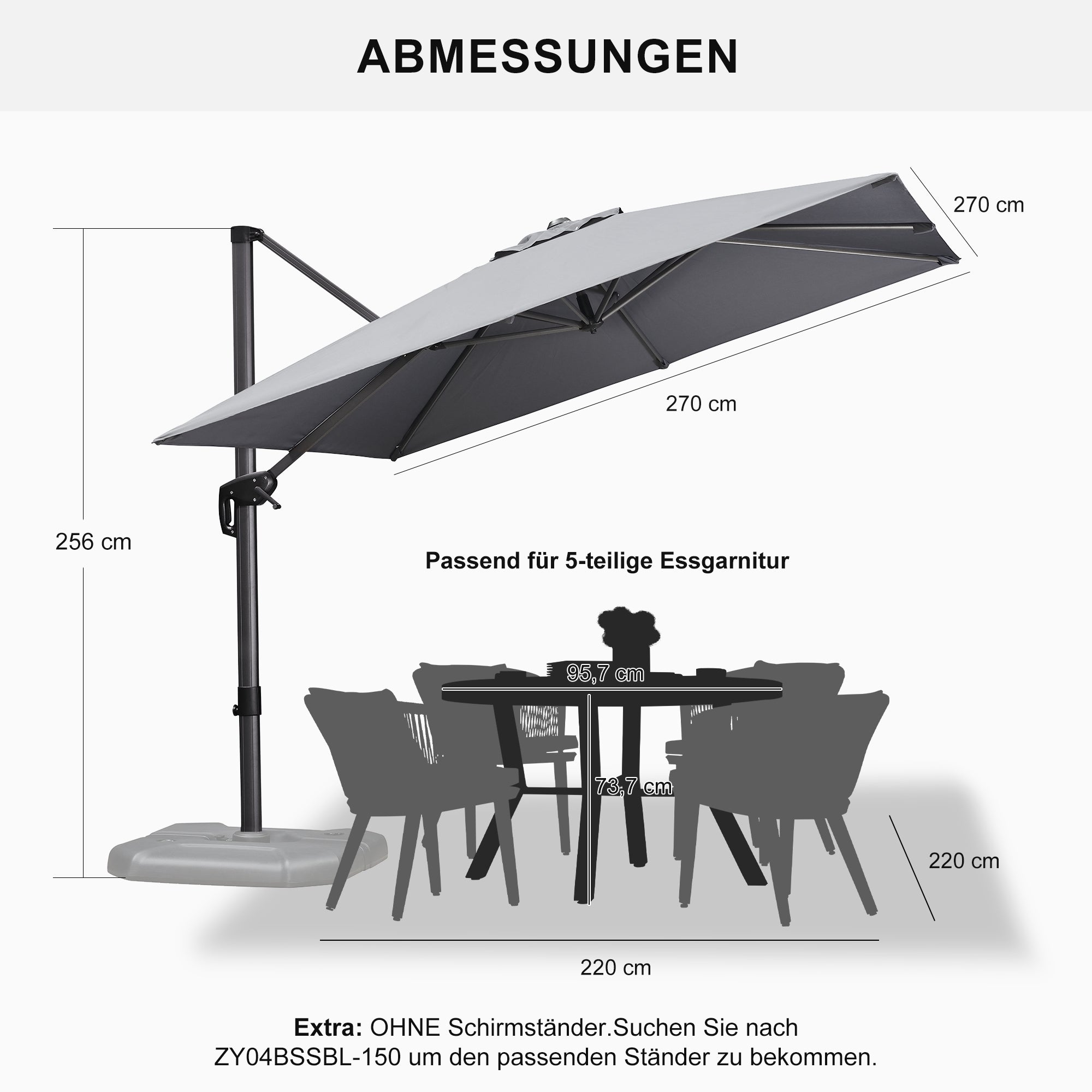 PURPLE LEAF Sonnenschirm Groß Ampelschirm mit Kurbel 360-Grad Drehbar mit Fußpedal für Terrasse, Balkon Sonnenschutz