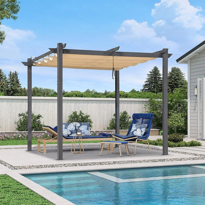 PURPLE LEAF Pergola Aluminium Einziehbare für den Außenbereich mit Sonnenschutzdach, Terrasse, Unterstand für Hinterhof, Metallgrill-Pavillon-PRG