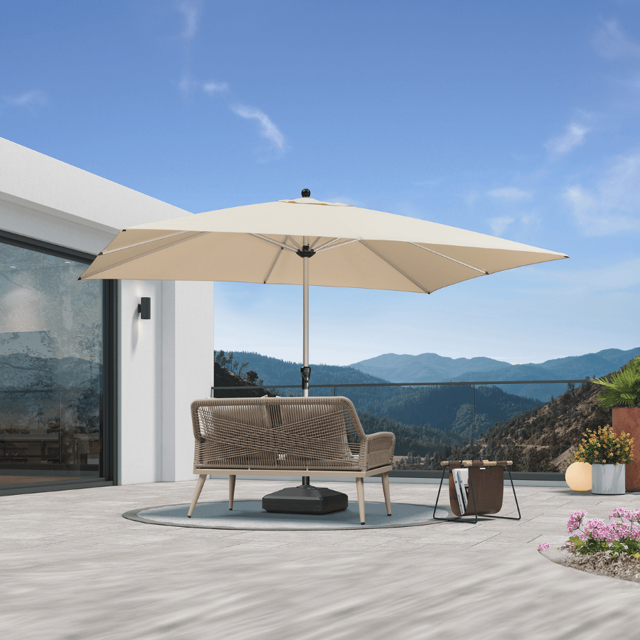 Terrassenschirm 3 M Ø - Mit Kurbel & Neigungsfunktion - Fiberglas-Rippen - UV-beständig & Wasserdicht - Rot