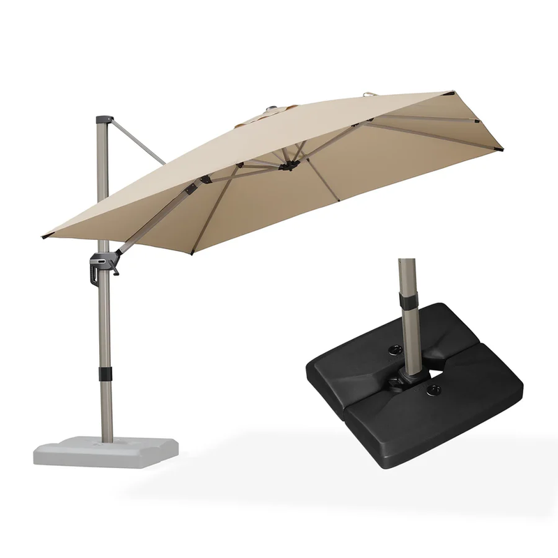 PURPLE LEAF Deluxe - Aluminium Outdoor Patio-Sonnenschirm Quadratisch mit Schirmständer Edel, windfest und vielseitig einstellbar