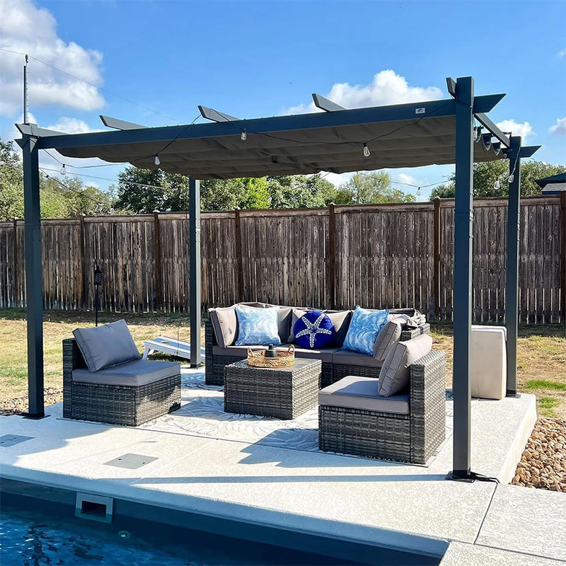 PURPLE LEAF Pergola Aluminium Einziehbare für den Außenbereich mit Sonnenschutzdach, Terrasse, Unterstand für Hinterhof, Metallgrill-Pavillon-PRG