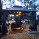 PURPLE LEAF Terrassen-Pavillon für den Garten, graues Hardtop-Dach aus verzinktem Stahl, Vordach mit Lichterkette - transparent