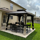 Purple Leaf Bronzer Hardtop-Gartenpavillon mit, verzinktem Stahl-Doppeldach, Netz und Vorhängen, klaren Lichterketten