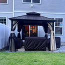 Purple Leaf Bronzer Hardtop-Gartenpavillon mit, verzinktem Stahl-Doppeldach, Netz und Vorhängen, milchweißen Lichterketten
