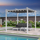 PURPLE LEAF Outdoor Retractable Pergola mit Doppelsonnenschutz-Überdachung Weiß Heavy-Duty Aluminium-Pergola Patio Moderne Pergola für Garten Deck Hinterhof milchweiße Lichterkette