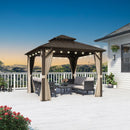 Purple Leaf Bronzer Hardtop-Gartenpavillon mit, verzinktem Stahl-Doppeldach, Netz und Vorhängen, klaren Lichterketten