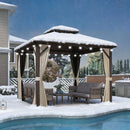 Purple Leaf Bronzer Hardtop-Gartenpavillon mit, verzinktem Stahl-Doppeldach, Netz und Vorhängen, milchweißen Lichterketten