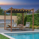 PURPLE LEAF Aluminium Pergola in Holzoptik mit authentischer Holzmaserung Outdoor Retraktierbare Gazebo Lichterkette - transparent