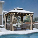 Purple Leaf Bronzer Hardtop-Gartenpavillon mit, verzinktem Stahl-Doppeldach, Netz und Vorhängen, klaren Lichterketten