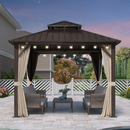 Purple Leaf Bronzer Hardtop-Gartenpavillon mit, verzinktem Stahl-Doppeldach, Netz und Vorhängen, klaren Lichterketten