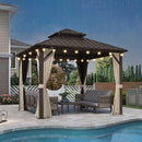 Purple Leaf Bronzer Hardtop-Gartenpavillon mit, verzinktem Stahl-Doppeldach, Netz und Vorhängen, klaren Lichterketten