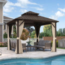 Purple Leaf Bronzer Hardtop-Gartenpavillon für Terrasse mit verzinktem Stahl-Doppeldach, Netz und Vorhängen