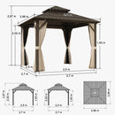 Purple Leaf Bronzer Hardtop-Gartenpavillon für Terrasse mit verzinktem Stahl-Doppeldach, Netz und Vorhängen