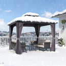 PURPLE LEAF Graues Hardtop-Pavillon mit strapazierfähigem verzinktem Stahl-Dach in Doppeldach-Ausführung mit Netz und Vorhängen