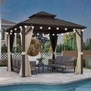 Purple Leaf Bronzer Hardtop-Gartenpavillon mit, verzinktem Stahl-Doppeldach, Netz und Vorhängen, milchweißen Lichterketten