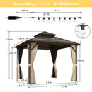 Purple Leaf Bronzer Hardtop-Gartenpavillon mit, verzinktem Stahl-Doppeldach, Netz und Vorhängen, milchweißen Lichterketten