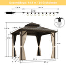 Purple Leaf Bronzer Hardtop-Gartenpavillon mit, verzinktem Stahl-Doppeldach, Netz und Vorhängen, klaren Lichterketten