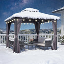 PURPLE LEAF Grauer Hardtop-Pavillon mit robustem Doppel-Dach aus verzinktem Stahl und Lichterkette - transparent