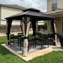 Purple Leaf Bronzer Hardtop-Gartenpavillon für Terrasse mit verzinktem Stahl-Doppeldach, Netz und Vorhängen