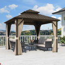 Purple Leaf Bronzer Hardtop-Gartenpavillon für Terrasse mit verzinktem Stahl-Doppeldach, Netz und Vorhängen