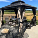 Purple Leaf Bronzer Hardtop-Gartenpavillon mit, verzinktem Stahl-Doppeldach, Netz und Vorhängen, klaren Lichterketten