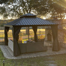 PURPLE LEAF Grau Alu Pavillon Wasserdicht Stabil Winterfest Wetterfest Gartenpavillon mit 4 Doppel Seitenteile Hardtop Pavillon mit Stahldach
