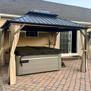 Purple Leaf Bronzer Hardtop-Gartenpavillon mit, verzinktem Stahl-Doppeldach, Netz und Vorhängen, milchweißen Lichterketten