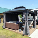 PURPLE LEAF Grau Alu Pavillon Wasserdicht Stabil Winterfest Wetterfest Gartenpavillon mit 4 Doppel Seitenteile Hardtop Pavillon mit Stahldach