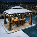 PURPLE LEAF Hardtop Pavillon für den Garten, bronzefarbenes Doppel-Dach, Aluminiumrahmen, mit milchweißer Lichterkette