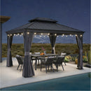 PURPLE LEAF Terrassen-Pavillon in Grau wetterfest mit Hardtop-Dach aus verzinktem Stahl, milchweiße Lichterkette