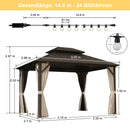 Purple Leaf Bronzer Hardtop-Gartenpavillon mit, verzinktem Stahl-Doppeldach, Netz und Vorhängen, klaren Lichterketten