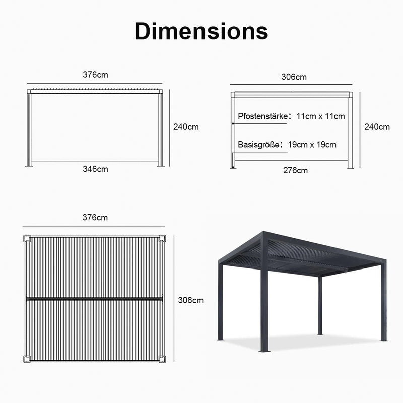 PURPLE LEAF Lamellen Pergola Outdoor Aluminium Pergola Freistehend Pergola mit Lamellendach Einstellbar Hardtop Pavillon,mit Geeignet für Garten Terrasse Hinterhof,Grau