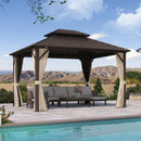 Purple Leaf Bronzer Hardtop-Gartenpavillon für Terrasse mit verzinktem Stahl-Doppeldach, Netz und Vorhängen