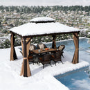 PURPLE LEAF Outdoor-Hardtop-Pavillon für den Garten, bronzefarbenes Doppel-Dach, Aluminiumrahmen, mit Lichterkette - klar