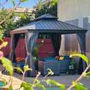 PURPLE LEAF Grau Alu Pavillon Wasserdicht Stabil Winterfest Wetterfest Gartenpavillon mit 4 Doppel Seitenteile Hardtop Pavillon mit Stahldach