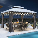 PURPLE LEAF Terrassen-Pavillon in Grau wetterfest mit Hardtop-Dach aus verzinktem Stahl, milchweiße Lichterkette