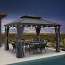 PURPLE LEAF Terrassen-Pavillon in Grau wetterfest mit Hardtop-Dach aus verzinktem Stahl, milchweiße Lichterkette