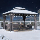 PURPLE LEAF Grauer Hardtop Pavillon mit robustem Doppeldach aus verzinktem Stahl und milchweißen Lichterketten