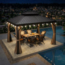 PURPLE LEAF Hardtop Pavillon für den Garten, bronzefarbenes Doppel-Dach, Aluminiumrahmen, mit milchweißer Lichterkette