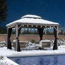 PURPLE LEAF Terrassenpavillon für den Garten | Hardtop mit verzinktem Stahlrahmen und Lichterkette  - transparent | Arktis Grau