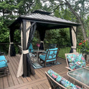 Purple Leaf Bronzer Hardtop-Gartenpavillon für Terrasse mit verzinktem Stahl-Doppeldach, Netz und Vorhängen