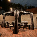 PURPLE LEAF Terrassen-Pavillon in Grau wetterfest mit Hardtop-Dach aus verzinktem Stahl, milchweiße Lichterkette