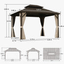 Purple Leaf Bronzer Hardtop-Gartenpavillon für Terrasse mit verzinktem Stahl-Doppeldach, Netz und Vorhängen