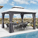 PURPLE LEAF Grau Alu Pavillon Wasserdicht Stabil Winterfest Wetterfest Gartenpavillon mit 4 Doppel Seitenteile Hardtop Pavillon mit Stahldach