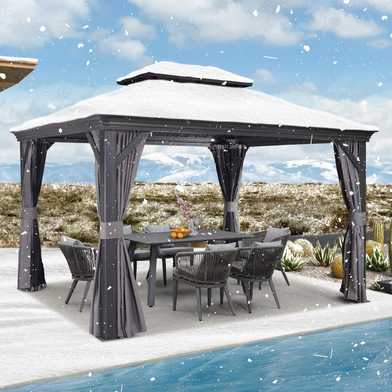 PURPLE LEAF Grau Alu Pavillon Wasserdicht Stabil Winterfest Wetterfest Gartenpavillon mit 4 Doppel Seitenteile Hardtop Pavillon mit Stahldach