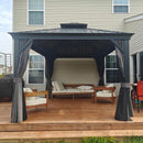 PURPLE LEAF Terrassen-Pavillon für den Garten, graues Hardtop-Dach aus verzinktem Stahl, Vordach mit Lichterkette - transparent