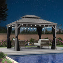 PURPLE LEAF Outdoor Hardtop Pavillon in Hellgrau mit Aluminiumrahmen und Doppel-Dach, mit milchweißer Lichterkette