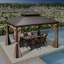 PURPLE LEAF Outdoor-Hardtop-Pavillon für den Garten, bronzefarbenes Doppel-Dach, Aluminiumrahmen, mit Lichterkette - klar